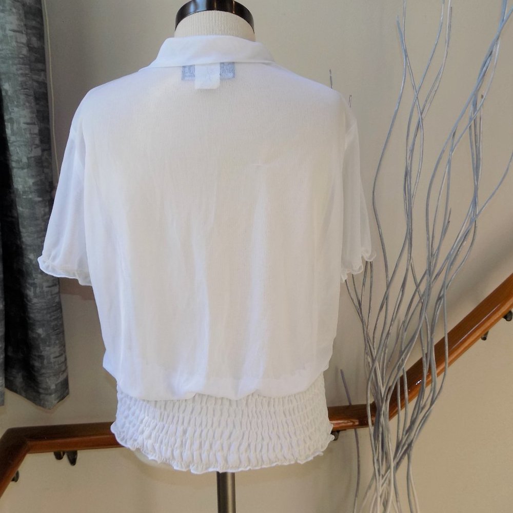 Street Code Sheer White Button Down Ruche Crop To… - image 2